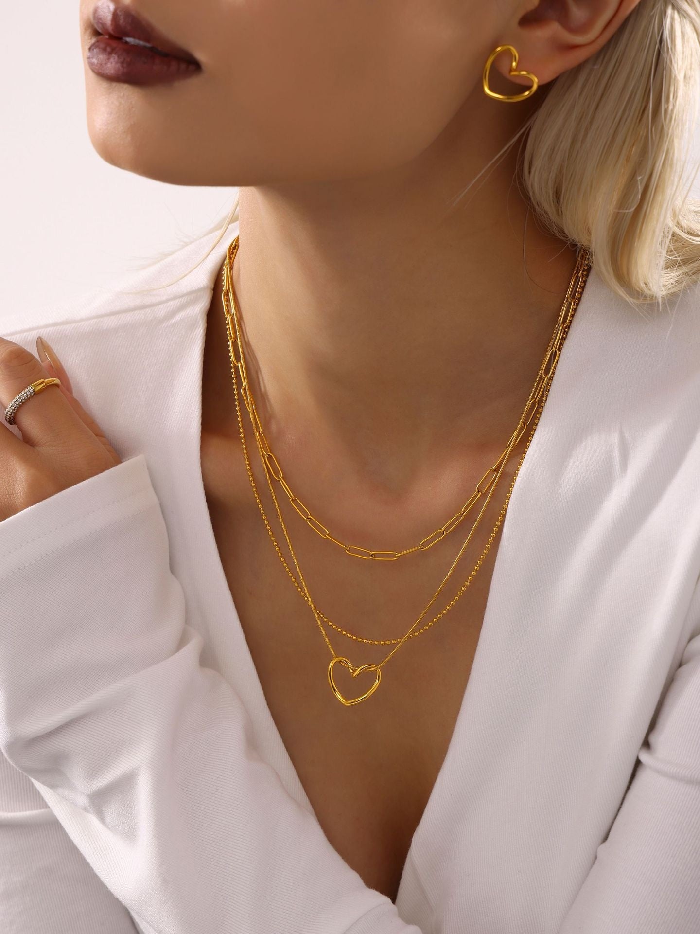 316L Stainless Steel 18K Gold PVD Heart Necklace - Heart Necklace Gold Wholesale Stainless Steel Jewelry - Sensitive Skin Friendly - Detail 4