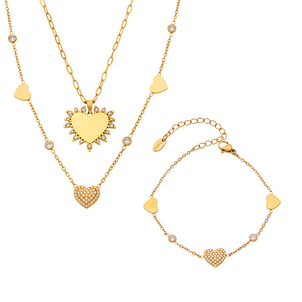 316L Stainless Steel 18K Gold PVD Heart Necklace Necklace - Heart Design Zircon Wholesale Stainless Steel Jewelry - Sensitive Skin Friendly - Detail 10