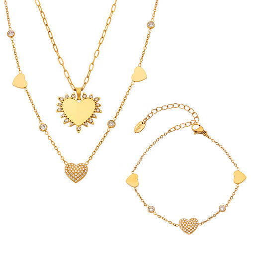 316L Stainless Steel 18K Gold PVD Heart Necklace Necklace - Heart Design Zircon Wholesale Stainless Steel Jewelry - Sensitive Skin Friendly - Detail 10