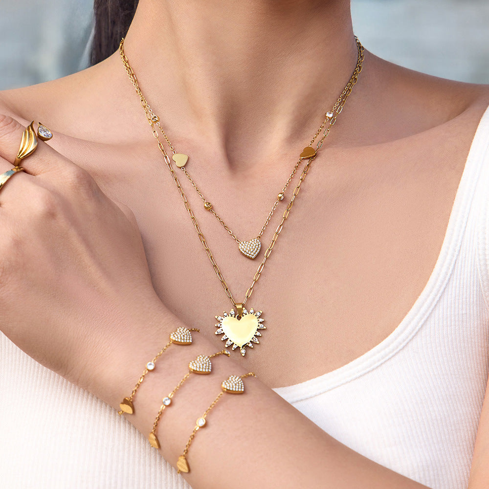 316L Stainless Steel 18K Gold PVD Heart Necklace Necklace - Heart Design Zircon Wholesale Stainless Steel Jewelry - Sensitive Skin Friendly - Detail 11
