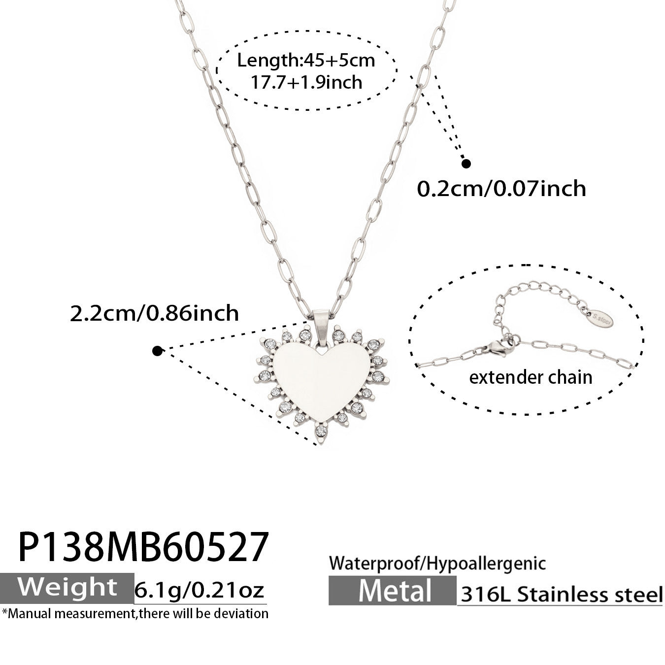 316L Stainless Steel 18K Gold PVD Heart Necklace Necklace - Heart Design Zircon Wholesale Stainless Steel Jewelry - Sensitive Skin Friendly - Detail 13