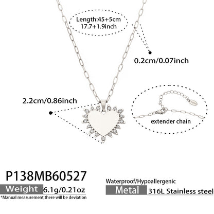 316L Stainless Steel 18K Gold PVD Heart Necklace Necklace - Heart Design Zircon Wholesale Stainless Steel Jewelry - Sensitive Skin Friendly - Detail 13