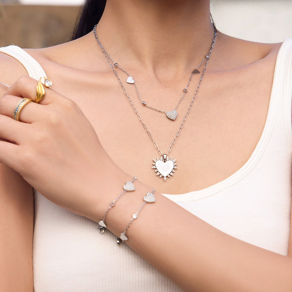 316L Stainless Steel 18K Gold PVD Heart Necklace Necklace - Heart Design Zircon Wholesale Stainless Steel Jewelry - Sensitive Skin Friendly - Detail 2