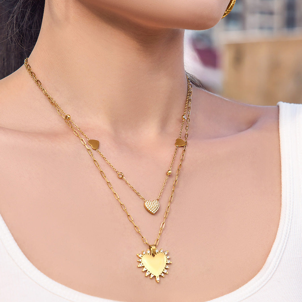 316L Stainless Steel 18K Gold PVD Heart Necklace Necklace - Heart Design Zircon Wholesale Stainless Steel Jewelry - Sensitive Skin Friendly - Detail 6