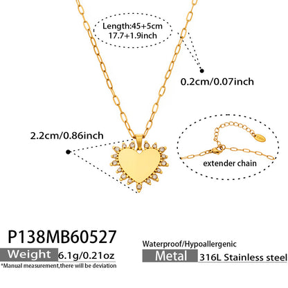 316L Stainless Steel 18K Gold PVD Heart Necklace Necklace - Heart Design Zircon Wholesale Stainless Steel Jewelry - Sensitive Skin Friendly - Detail 7