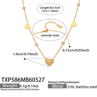 316L Stainless Steel 18K Gold PVD Heart Necklace Necklace - Heart Design Zircon Wholesale Stainless Steel Jewelry - Sensitive Skin Friendly - Detail 8