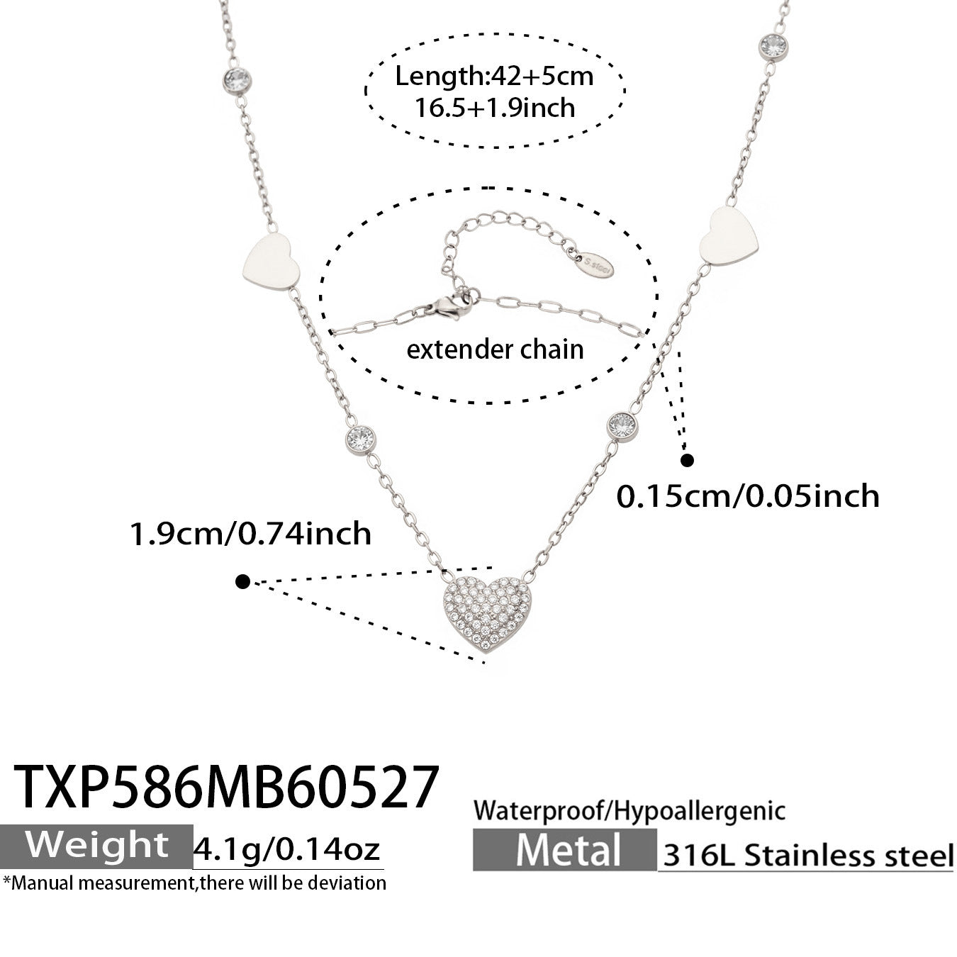 316L Stainless Steel 18K Gold PVD Heart Necklace Necklace - Heart Design Zircon Wholesale Stainless Steel Jewelry - Sensitive Skin Friendly - Detail 9