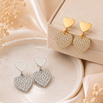 316L Stainless Steel 18K Gold PVD Heart Pendant Earrings - Heart Pendant, Elegant Design, Stainless Steel, Zircon Accents Wholesale Stainless Steel Jewelry - Sensitive Skin Friendly - Detail 10