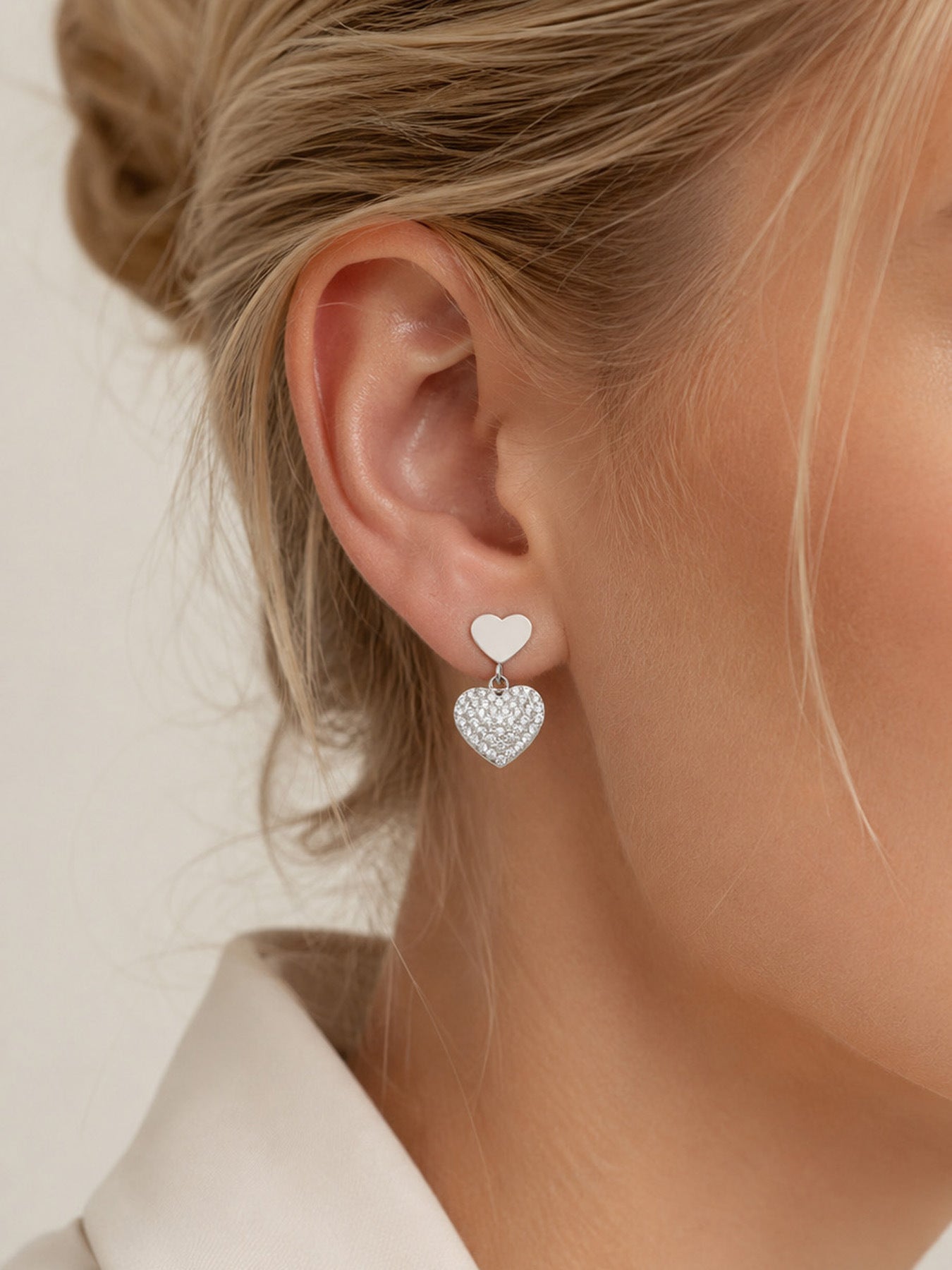 316L Stainless Steel 18K Gold PVD Heart Pendant Earrings - Heart Pendant, Elegant Design, Stainless Steel, Zircon Accents Wholesale Stainless Steel Jewelry - Sensitive Skin Friendly - Detail 3