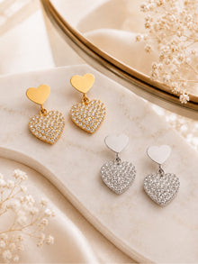 316L Stainless Steel 18K Gold PVD Heart Pendant Earrings - Heart Pendant, Elegant Design, Stainless Steel, Zircon Accents Wholesale Stainless Steel Jewelry - Sensitive Skin Friendly - Detail 5