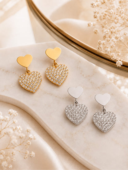 316L Stainless Steel 18K Gold PVD Heart Pendant Earrings - Heart Pendant, Elegant Design, Stainless Steel, Zircon Accents Wholesale Stainless Steel Jewelry - Sensitive Skin Friendly - Detail 5