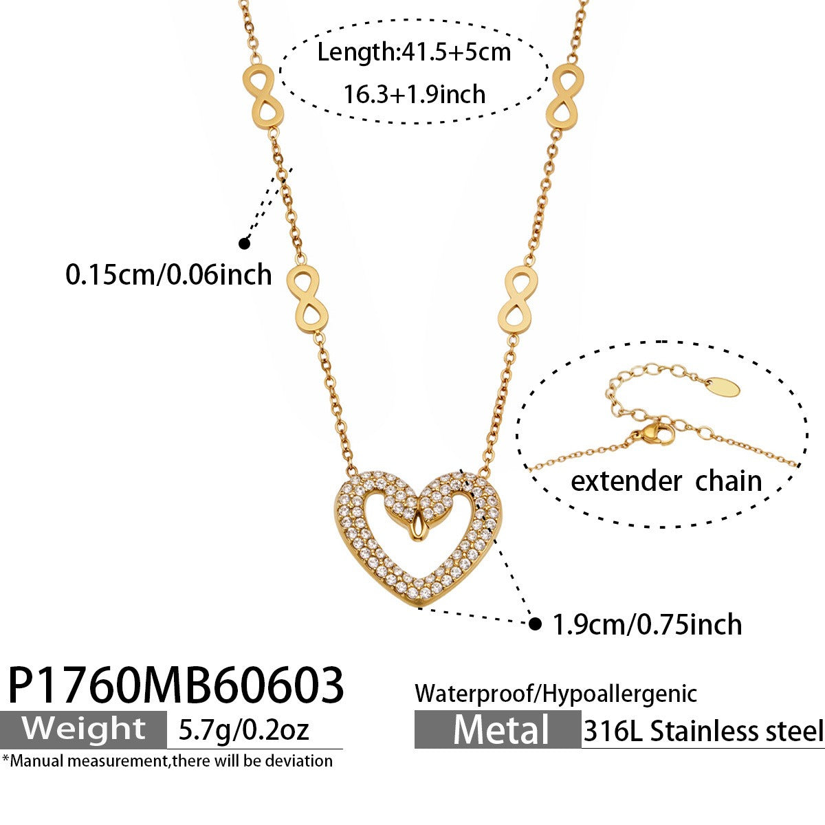 316L Stainless Steel 18K Gold PVD Heart Pendant Necklace - Heart Pendant Minimalist Zircon Inlay Wholesale Stainless Steel Jewelry - Sensitive Skin Friendly - Detail 6