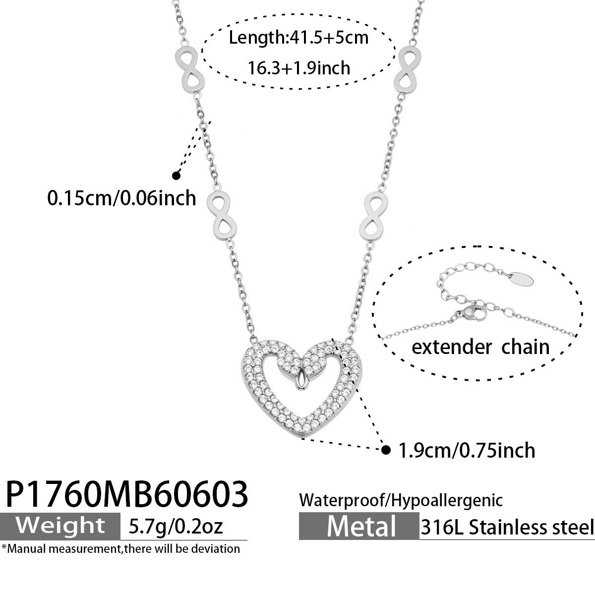 316L Stainless Steel 18K Gold PVD Heart Pendant Necklace - Heart Pendant Minimalist Zircon Inlay Wholesale Stainless Steel Jewelry - Sensitive Skin Friendly - Detail 7