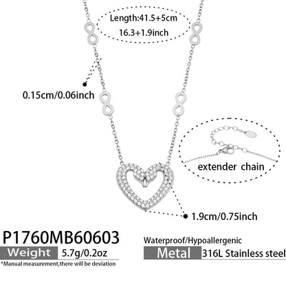 316L Stainless Steel 18K Gold PVD Heart Pendant Necklace - Heart Pendant Minimalist Zircon Inlay Wholesale Stainless Steel Jewelry - Sensitive Skin Friendly - Detail 7
