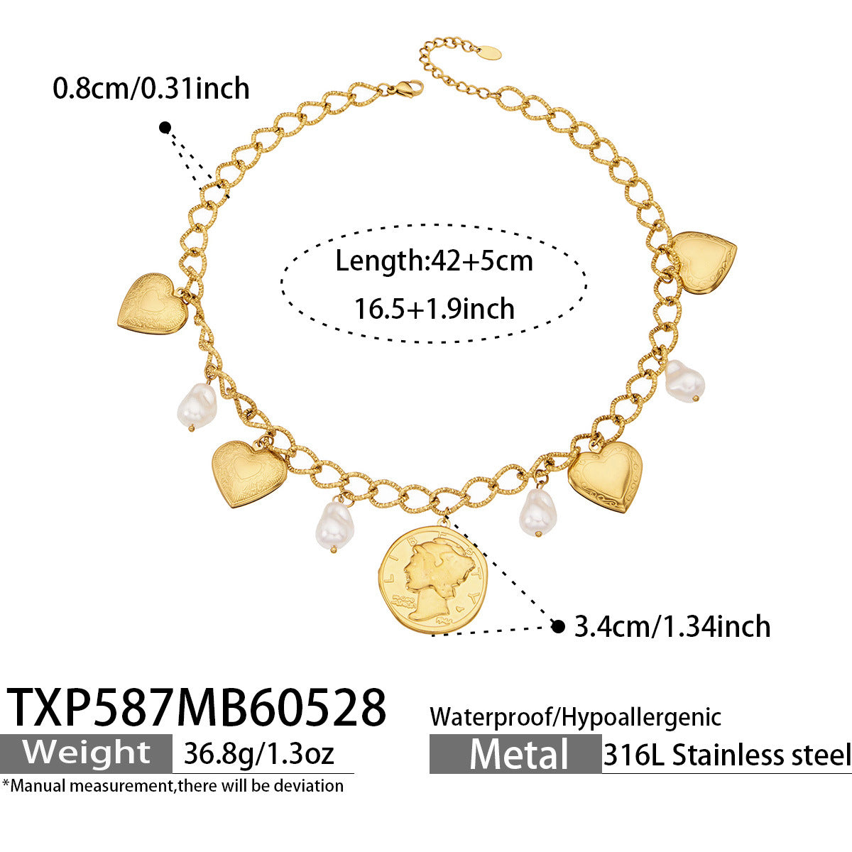 316L Stainless Steel 18K Gold PVD Heart Pendant Necklace - Heart Pendant, Modern Gold Jewelry Wholesale Stainless Steel Jewelry - Sensitive Skin Friendly - Detail 8