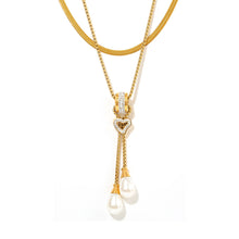 316L Stainless Steel 18K Gold PVD Heart Tassel Faux Pearl Pendant Necklace - Heart Pendant, Tassel, Faux Pearl, Layering, Light Luxury, Elegant Wholesale Stainless Steel Jewelry - Sensitive Skin Friendly - Detail 2