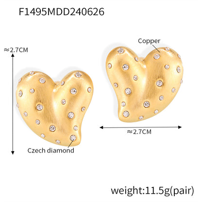 316L Stainless Steel 18K Gold PVD Heart Wave Design Earrings - Heart Shape Wave Design Minimalist Modern Wholesale Stainless Steel Jewelry - Sensitive Skin Friendly - Detail 1