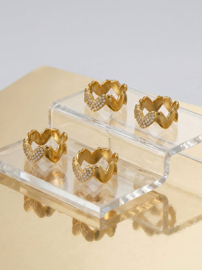 316L Stainless Steel 18K Gold PVD Heart Wave Design Earrings - Heart Shape Wave Design Minimalist Modern Wholesale Stainless Steel Jewelry - Sensitive Skin Friendly - Detail 10