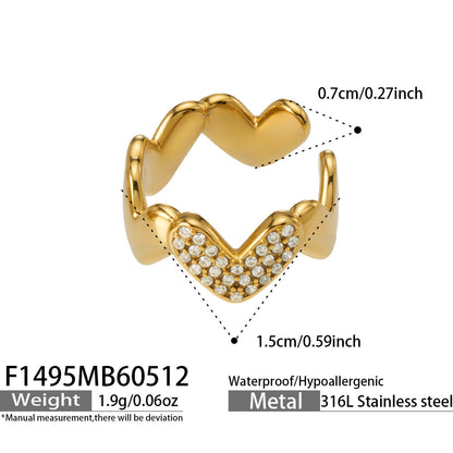 316L Stainless Steel 18K Gold PVD Heart Wave Design Earrings - Heart Shape Wave Design Minimalist Modern Wholesale Stainless Steel Jewelry - Sensitive Skin Friendly - Detail 11