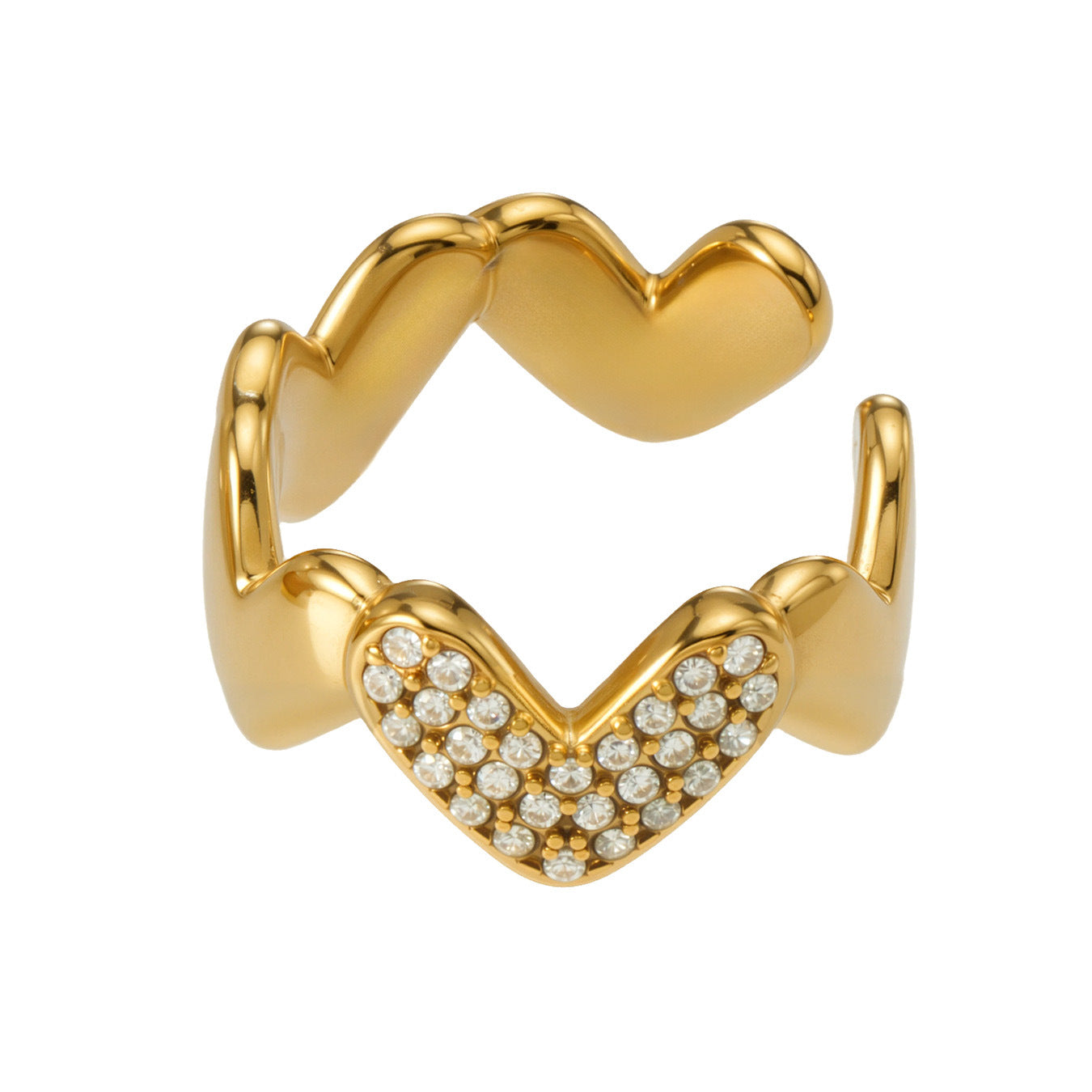 316L Stainless Steel 18K Gold PVD Heart Wave Design Earrings - Heart Shape Wave Design Minimalist Modern Wholesale Stainless Steel Jewelry - Sensitive Skin Friendly - Detail 14