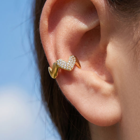 316L Stainless Steel 18K Gold PVD Heart Wave Design Earrings - Heart Shape Wave Design Minimalist Modern Wholesale Stainless Steel Jewelry - Sensitive Skin Friendly - Detail 15