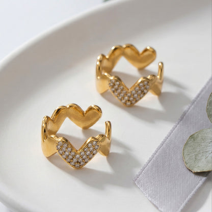 316L Stainless Steel 18K Gold PVD Heart Wave Design Earrings - Heart Shape Wave Design Minimalist Modern Wholesale Stainless Steel Jewelry - Sensitive Skin Friendly - Detail 6