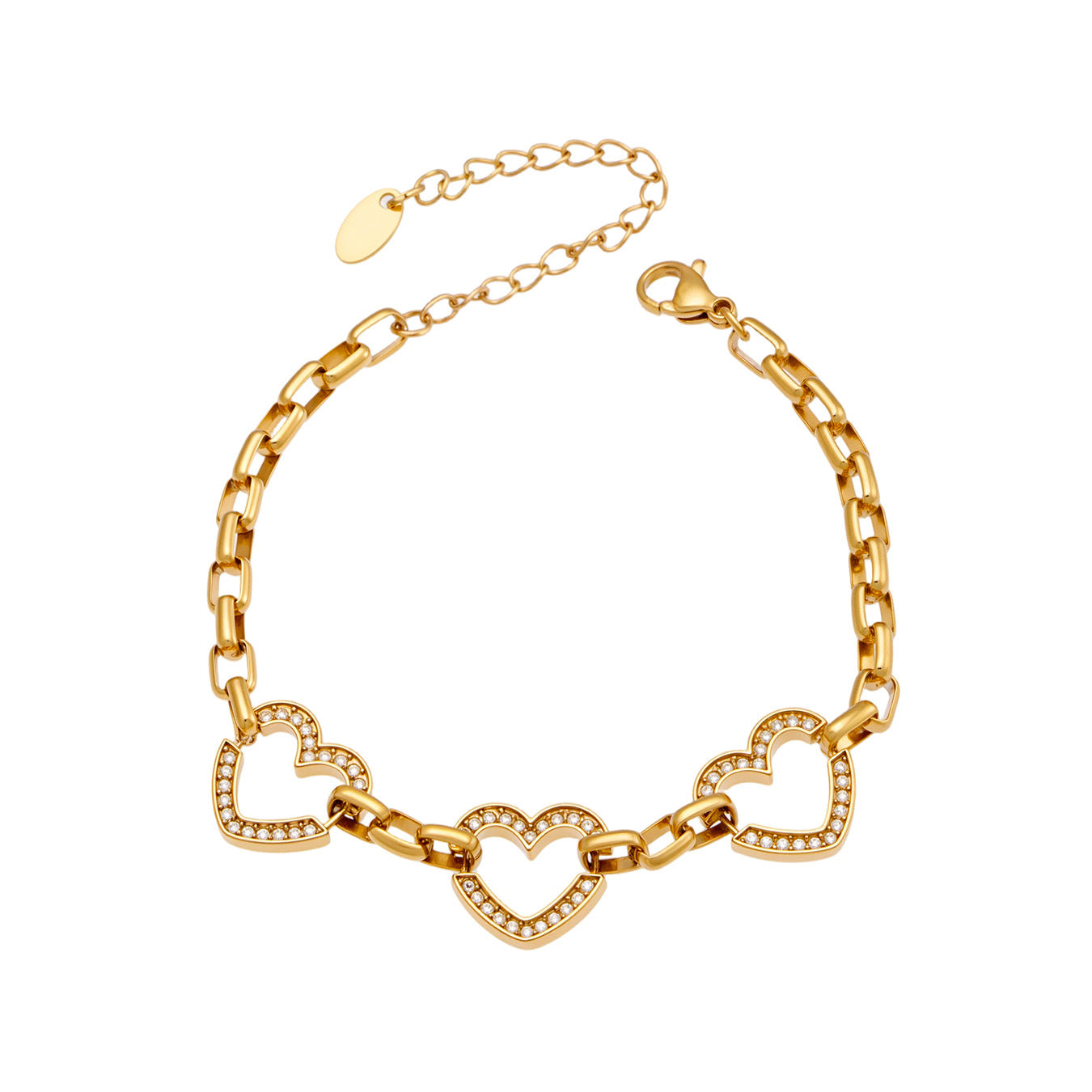 316L Stainless Steel 18K Gold PVD Heart Zircon Bracelet - Elegant Heart Bracelet, Gold Zircon, Modern Jewelry Wholesale Stainless Steel Jewelry - Sensitive Skin Friendly - Detail 2