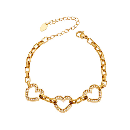 316L Stainless Steel 18K Gold PVD Heart Zircon Bracelet - Elegant Heart Bracelet, Gold Zircon, Modern Jewelry Wholesale Stainless Steel Jewelry - Sensitive Skin Friendly - Detail 2