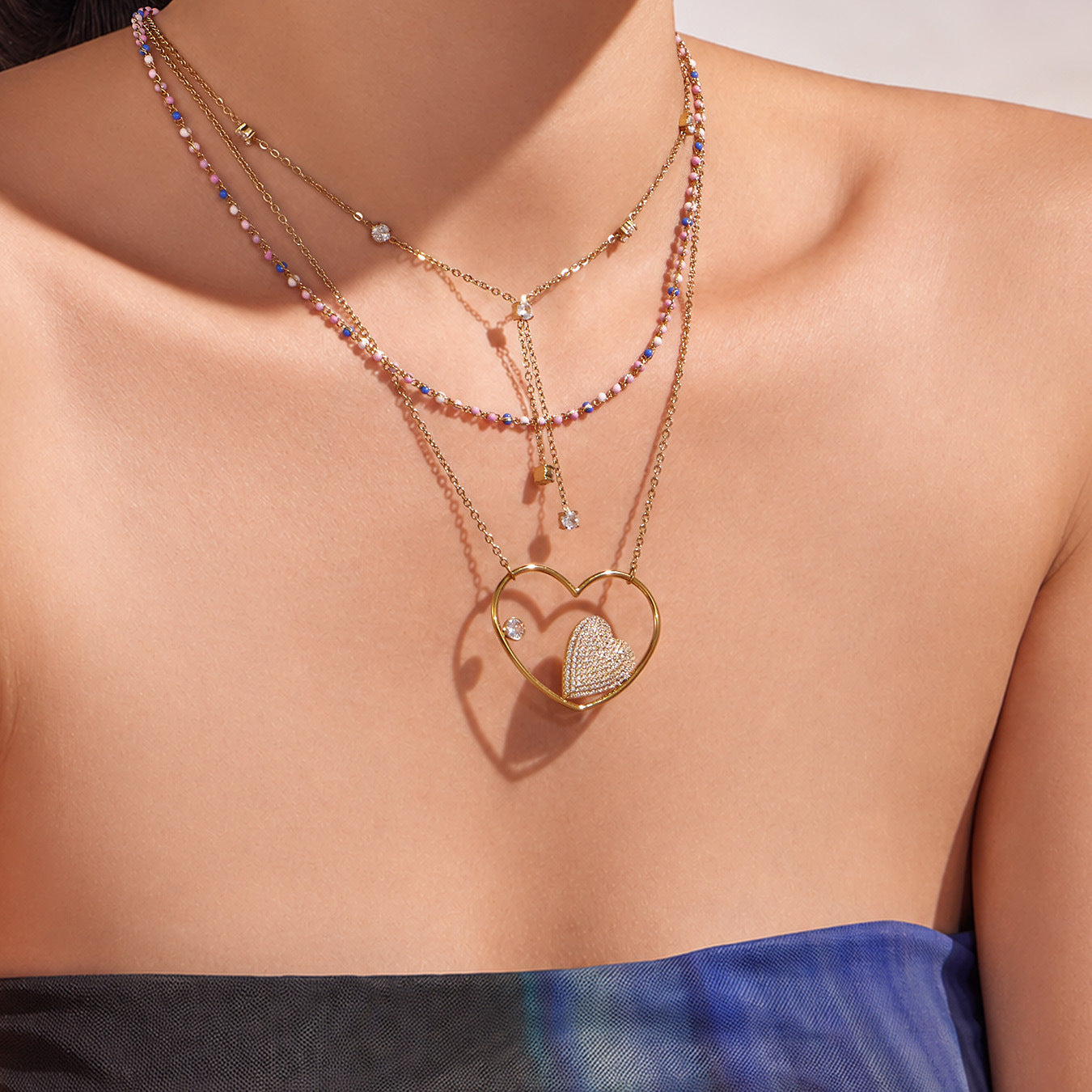 316L Stainless Steel 18K Gold PVD Heart Zircon Necklace - Heart Zircon, Elegant Design, Modern Style Wholesale Stainless Steel Jewelry - Sensitive Skin Friendly - Detail 10