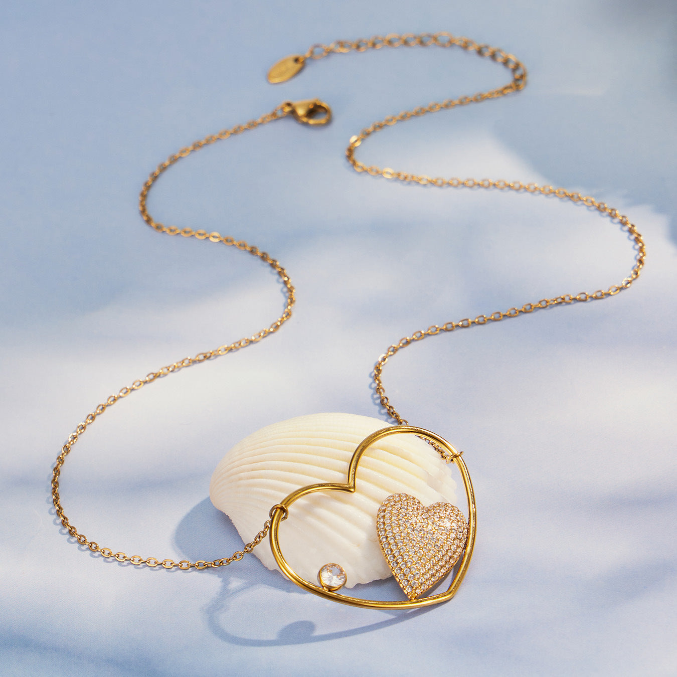 316L Stainless Steel 18K Gold PVD Heart Zircon Necklace - Heart Zircon, Elegant Design, Modern Style Wholesale Stainless Steel Jewelry - Sensitive Skin Friendly - Detail 11