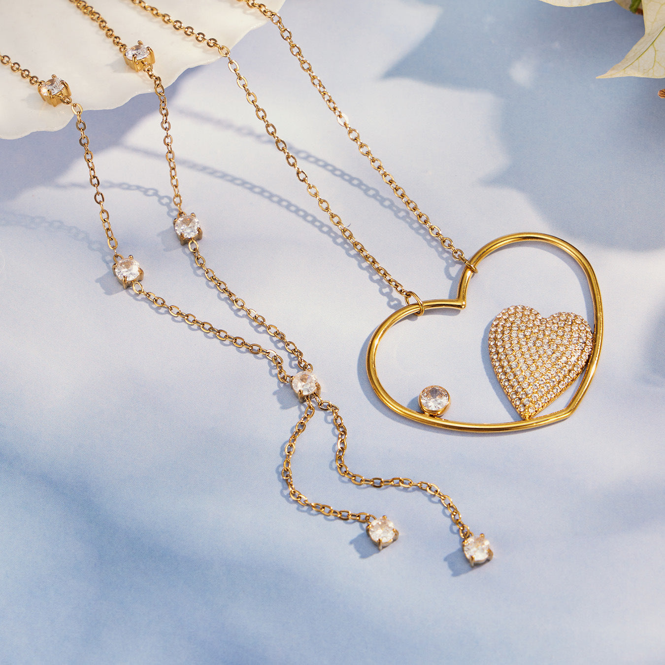 316L Stainless Steel 18K Gold PVD Heart Zircon Necklace - Heart Zircon, Elegant Design, Modern Style Wholesale Stainless Steel Jewelry - Sensitive Skin Friendly - Detail 13