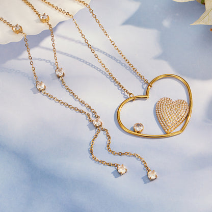 316L Stainless Steel 18K Gold PVD Heart Zircon Necklace - Heart Zircon, Elegant Design, Modern Style Wholesale Stainless Steel Jewelry - Sensitive Skin Friendly - Detail 13