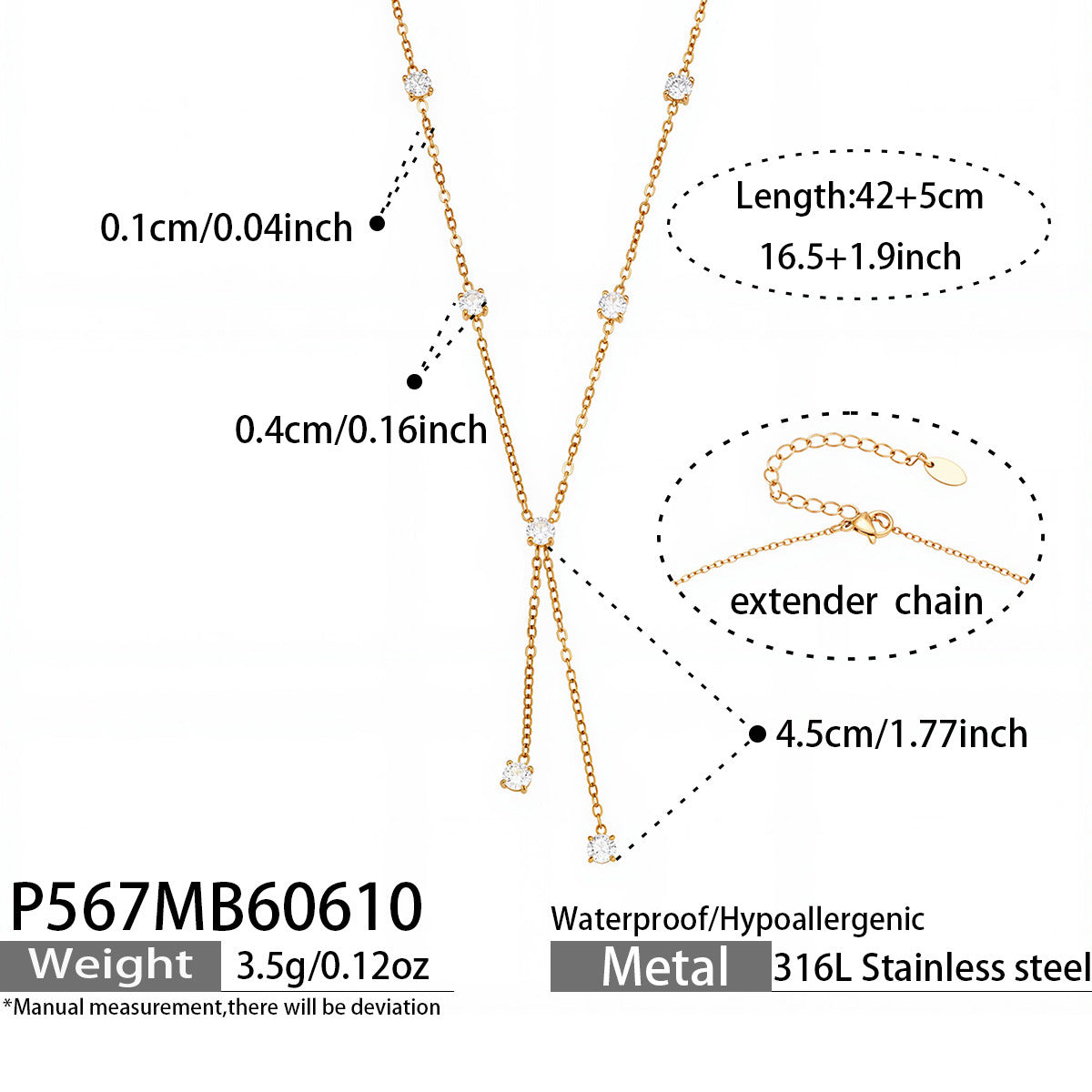 316L Stainless Steel 18K Gold PVD Heart Zircon Necklace - Heart Zircon, Elegant Design, Modern Style Wholesale Stainless Steel Jewelry - Sensitive Skin Friendly - Detail 14
