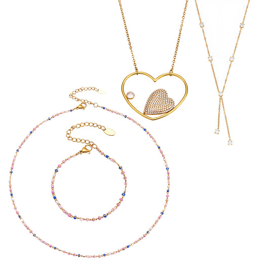 316L Stainless Steel 18K Gold PVD Heart Zircon Necklace - Heart Zircon, Elegant Design, Modern Style Wholesale Stainless Steel Jewelry - Sensitive Skin Friendly - Detail 15