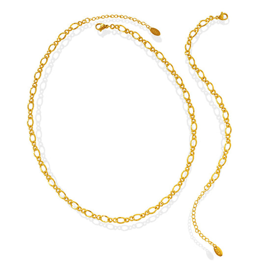 316L Stainless Steel 18K Gold PVD Hip-hop Style Figure 8 Link Jewelry Set - Hip-hop Style, Figure 8 Link, Gold Tone, Steel Tone Wholesale Stainless Steel Jewelry - Sensitive Skin Friendly - Detail 10