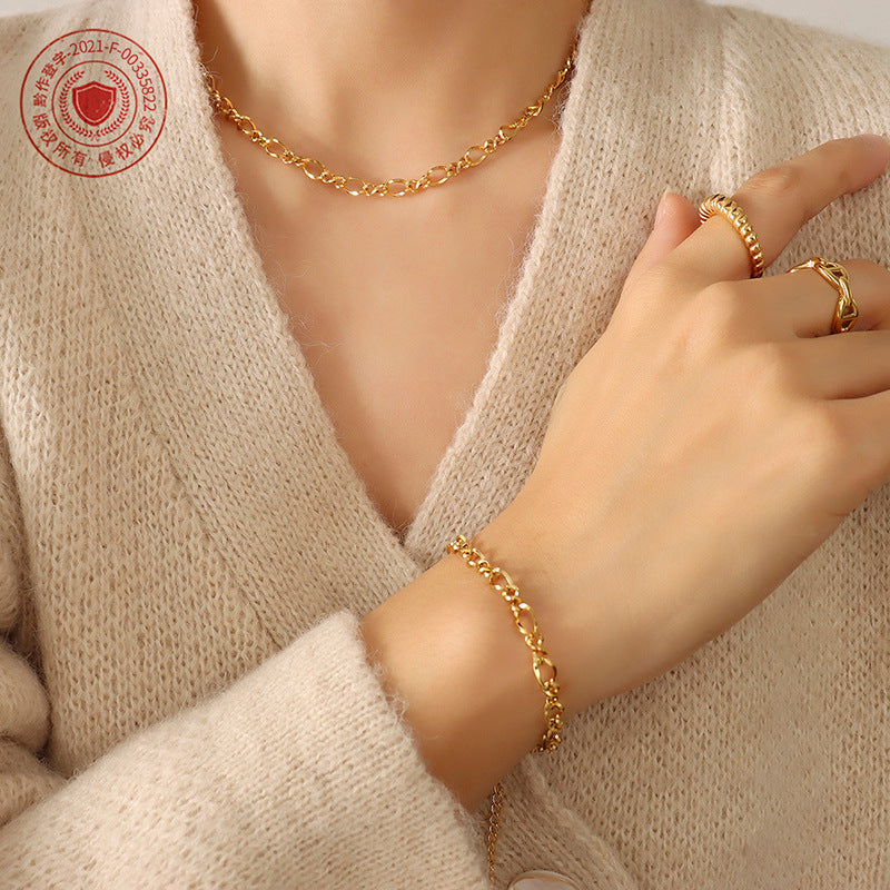 316L Stainless Steel 18K Gold PVD Hip-hop Style Figure 8 Link Jewelry Set - Hip-hop Style, Figure 8 Link, Gold Tone, Steel Tone Wholesale Stainless Steel Jewelry - Sensitive Skin Friendly - Detail 8