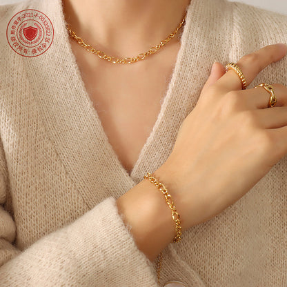 316L Stainless Steel 18K Gold PVD Hip-hop Style Figure 8 Link Jewelry Set - Hip-hop Style, Figure 8 Link, Gold Tone, Steel Tone Wholesale Stainless Steel Jewelry - Sensitive Skin Friendly - Detail 8