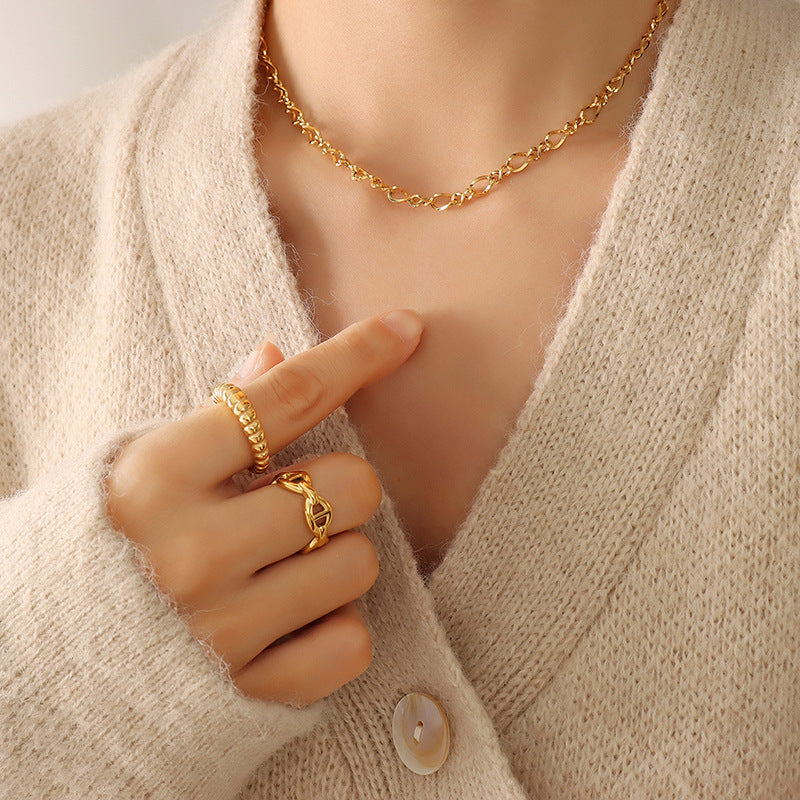 316L Stainless Steel 18K Gold PVD Hip-hop Style Figure 8 Link Jewelry Set - Hip-hop Style, Figure 8 Link, Gold Tone, Steel Tone Wholesale Stainless Steel Jewelry - Sensitive Skin Friendly - Detail 9