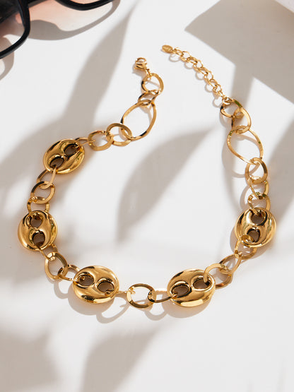 316L Stainless Steel 18K Gold PVD Hollow Coffee Bean Link Chain Necklace - Hollow Coffee Bean, Cuban Link, Modern, Gold Chain Wholesale Stainless Steel Jewelry - Sensitive Skin Friendly - Detail 1