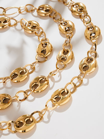 316L Stainless Steel 18K Gold PVD Hollow Coffee Bean Link Chain Necklace - Hollow Coffee Bean, Cuban Link, Modern, Gold Chain Wholesale Stainless Steel Jewelry - Sensitive Skin Friendly - Detail 2