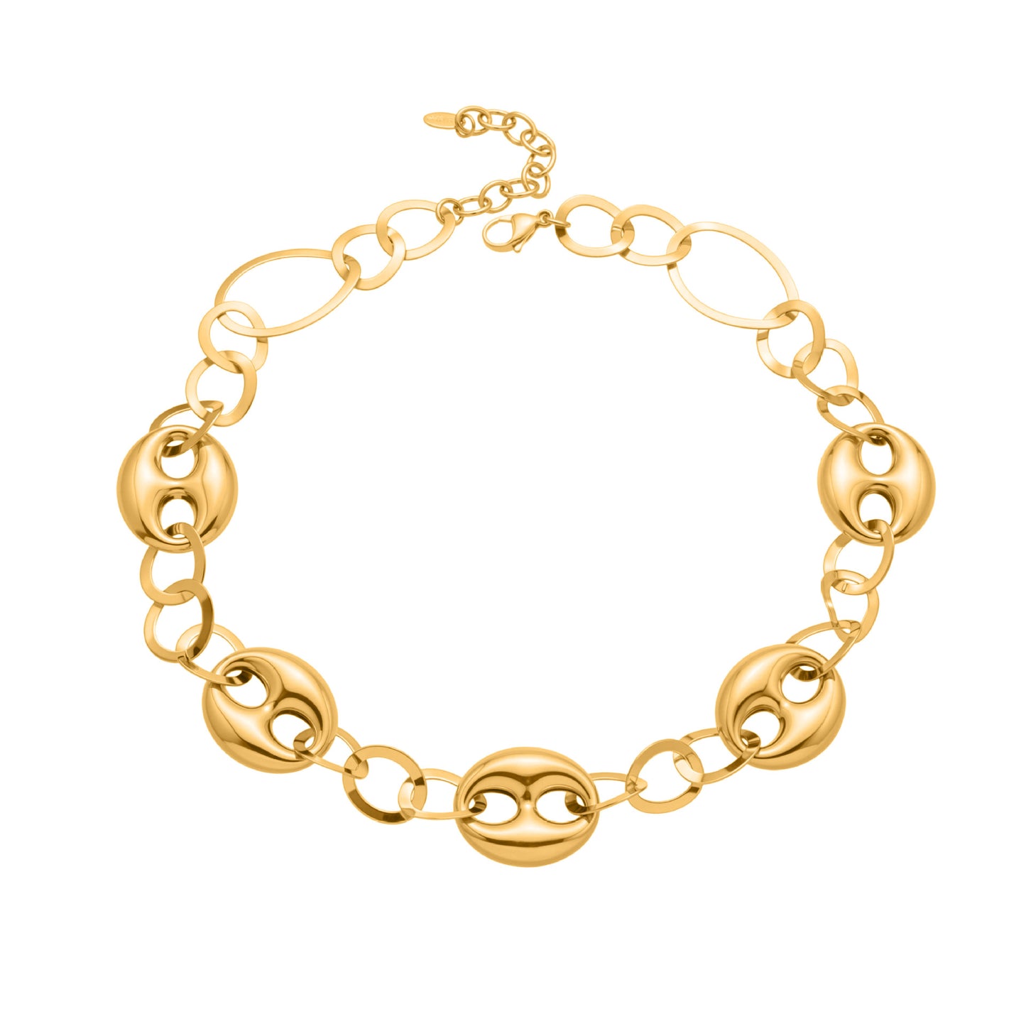 316L Stainless Steel 18K Gold PVD Hollow Coffee Bean Link Chain Necklace - Hollow Coffee Bean, Cuban Link, Modern, Gold Chain Wholesale Stainless Steel Jewelry - Sensitive Skin Friendly - Detail 4