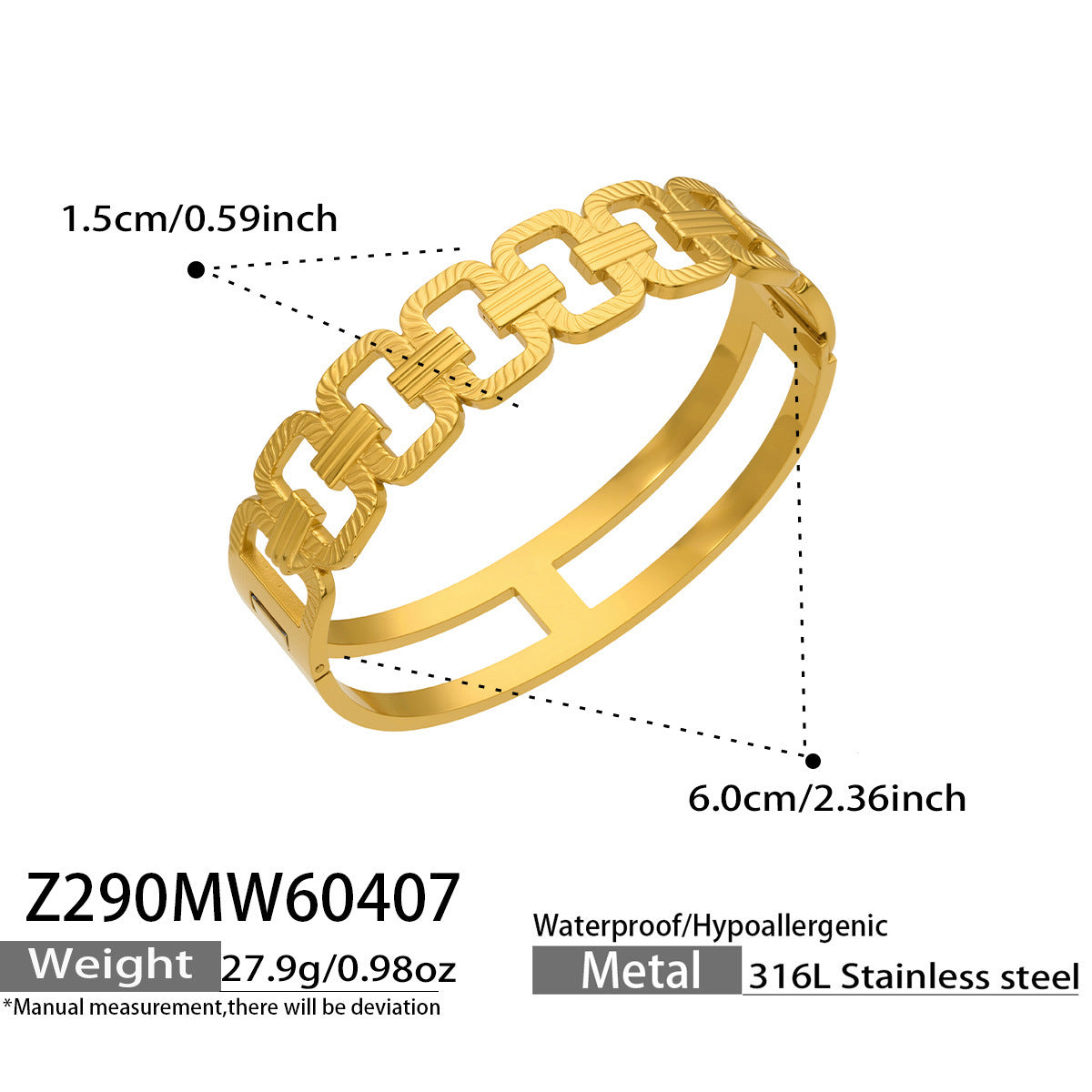 316L Stainless Steel 18K Gold PVD Hollow Heart Bangle Bracelet - Hollow Heart Bangle Minimalist Luxury Bracelet Wholesale Stainless Steel Jewelry - Sensitive Skin Friendly - Detail 11