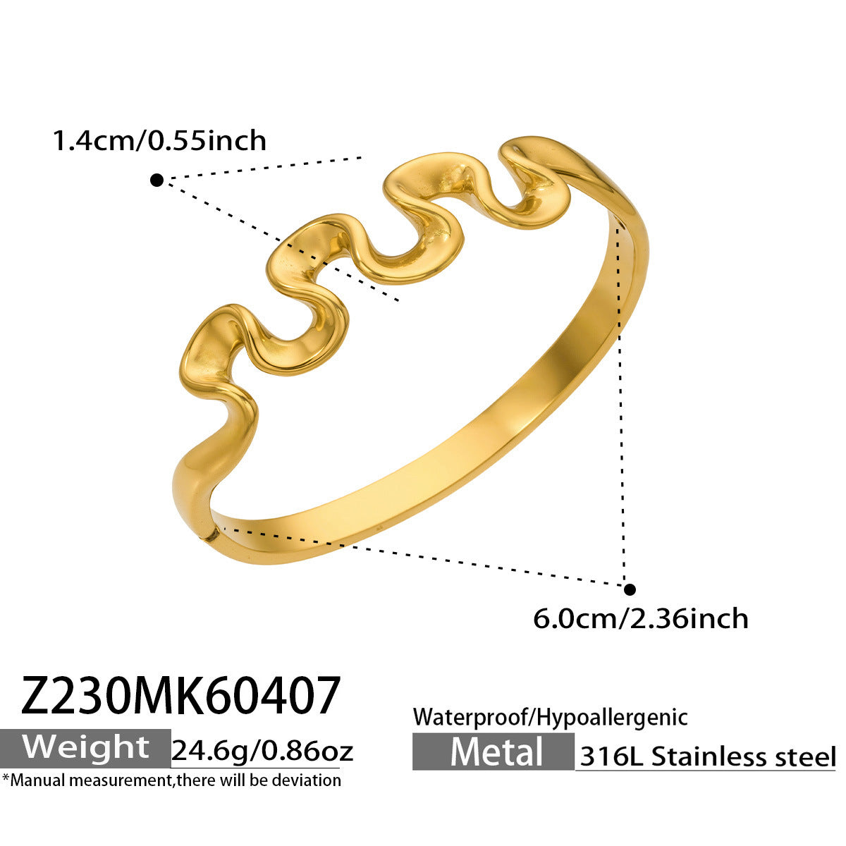 316L Stainless Steel 18K Gold PVD Hollow Heart Bangle Bracelet - Hollow Heart Bangle Minimalist Luxury Bracelet Wholesale Stainless Steel Jewelry - Sensitive Skin Friendly - Detail 19