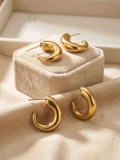 316L Stainless Steel 18K Gold PVD Hollow Small U-Shaped Earrings - Hollow U-Shaped Geometric Minimalist Wholesale Stainless Steel Jewelry - Sensitive Skin Friendly - Detail 10