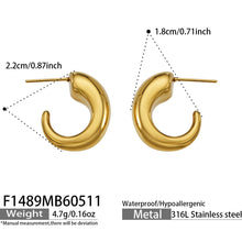 316L Stainless Steel 18K Gold PVD Hollow Small U-Shaped Earrings - Hollow U-Shaped Geometric Minimalist Wholesale Stainless Steel Jewelry - Sensitive Skin Friendly - Detail 12