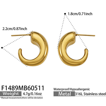 316L Stainless Steel 18K Gold PVD Hollow Small U-Shaped Earrings - Hollow U-Shaped Geometric Minimalist Wholesale Stainless Steel Jewelry - Sensitive Skin Friendly - Detail 12