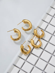 316L Stainless Steel 18K Gold PVD Hollow Small U-Shaped Earrings - Hollow U-Shaped Geometric Minimalist Wholesale Stainless Steel Jewelry - Sensitive Skin Friendly - Detail 13