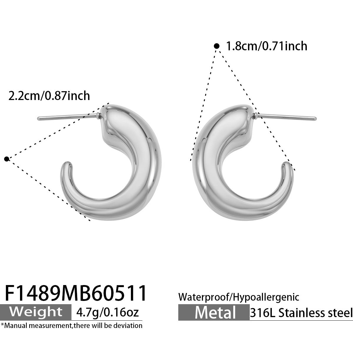 316L Stainless Steel 18K Gold PVD Hollow Small U-Shaped Earrings - Hollow U-Shaped Geometric Minimalist Wholesale Stainless Steel Jewelry - Sensitive Skin Friendly - Detail 14