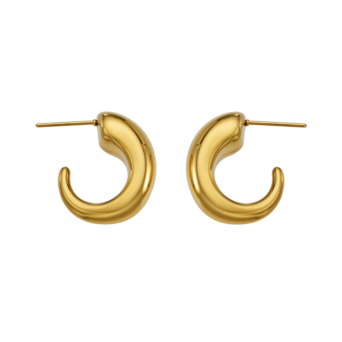 316L Stainless Steel 18K Gold PVD Hollow Small U-Shaped Earrings - Hollow U-Shaped Geometric Minimalist Wholesale Stainless Steel Jewelry - Sensitive Skin Friendly - Detail 15