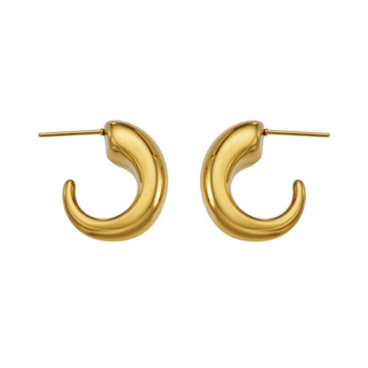 316L Stainless Steel 18K Gold PVD Hollow Small U-Shaped Earrings - Hollow U-Shaped Geometric Minimalist Wholesale Stainless Steel Jewelry - Sensitive Skin Friendly - Detail 15